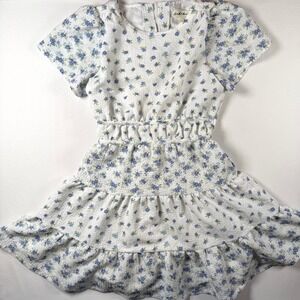 Derek Heart Girls' Dress, Size 12, White with Blue Floral Print,‎ Ruffle Tiered